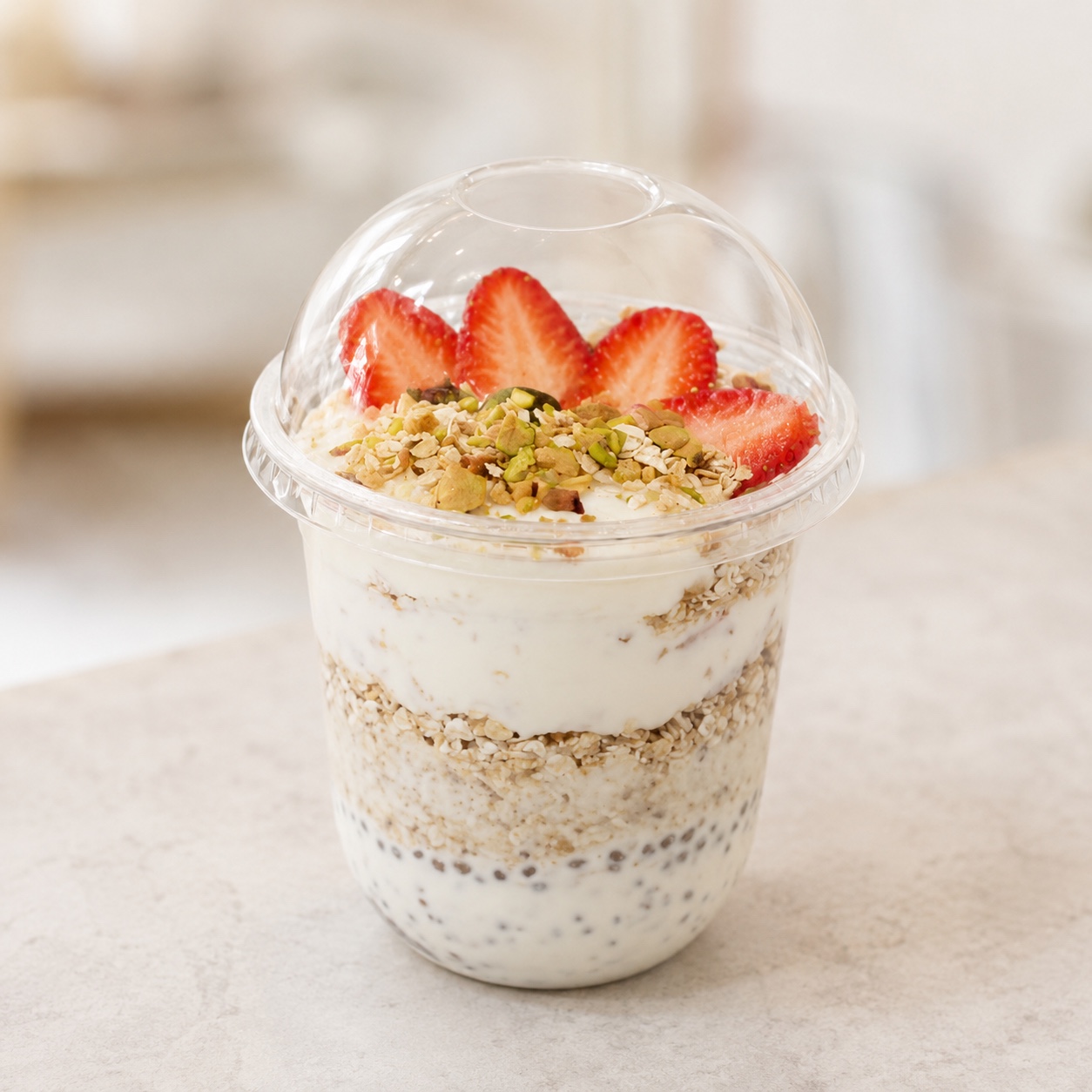 Strawberry chia oat layered yogurt